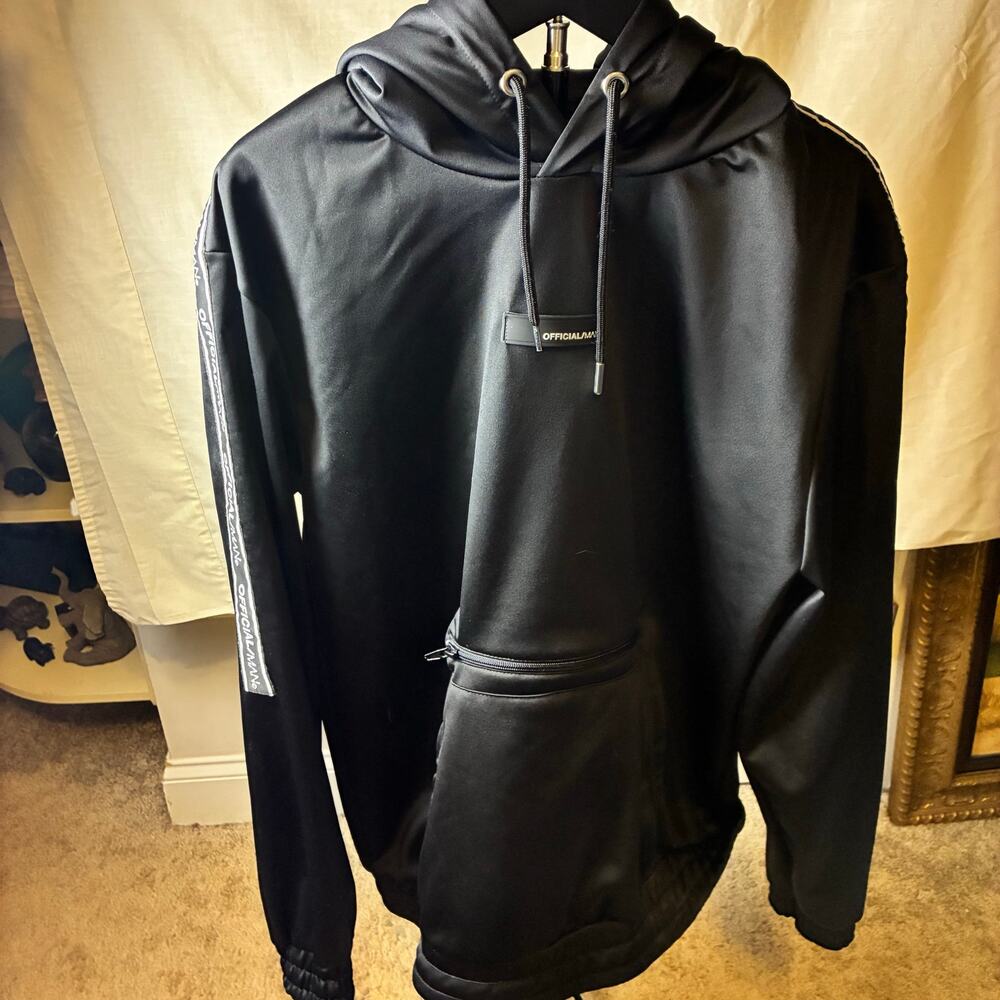 BoohooMAN OfficialMAN Hoodie XL Black Scuba Tech Pullover Zip Pocket Streetwear